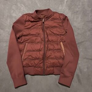 Lululemon Down & Around Bomber Reversible Jacket 800 Fill Red Puffer Zip Size 6